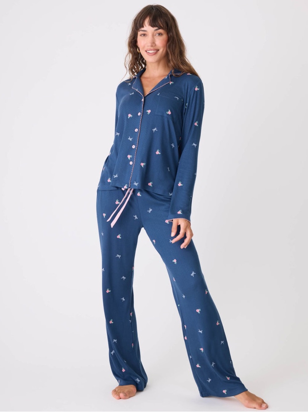 P.J. Salvage English Rose Embroidered Navy Set, XS/S